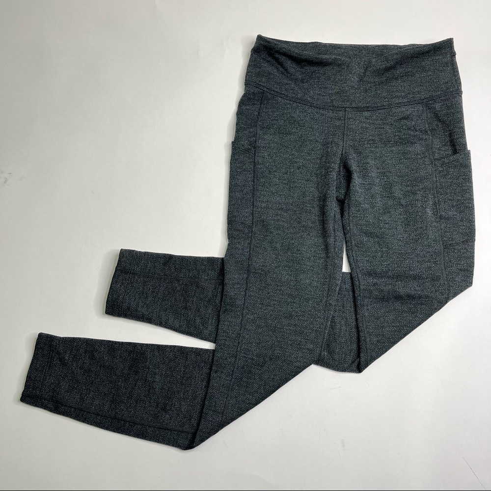 CHAMPION Smokey Heathered Grey Pockets Back Zip Active Leggings